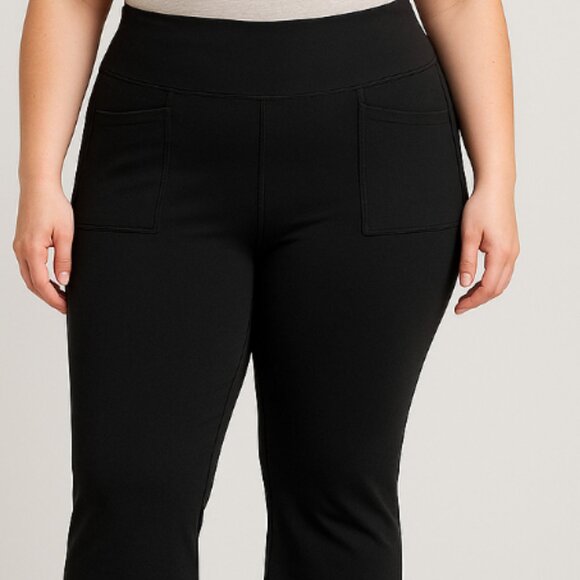 NWT BSP Fleece Lined Flare Yoga Pants XL Black High Waist Front Pockets - Picture 4 of 5